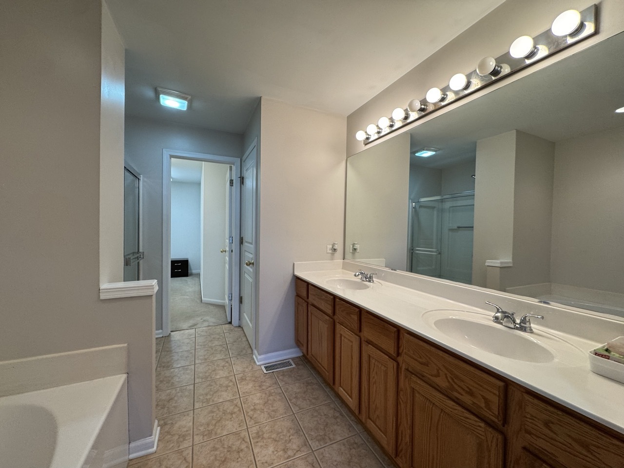 3029 Peachtree Circle Aurora, IL 60502 - Photo 11 of 19 a bathroom with a double vanity sink and a mirror