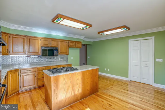 a kitchen with stainless steel appliances granite countertop a sink and a microwave