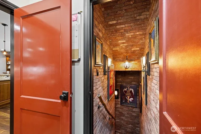 a view of a balcony from door