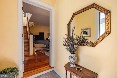 a view of a hallway with workspace