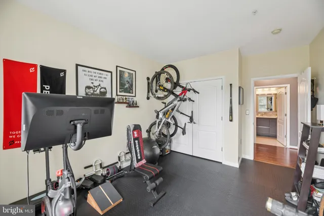 a view of a room with gym equipment