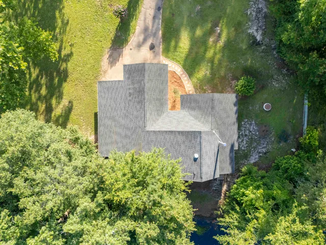 an aerial view of a house