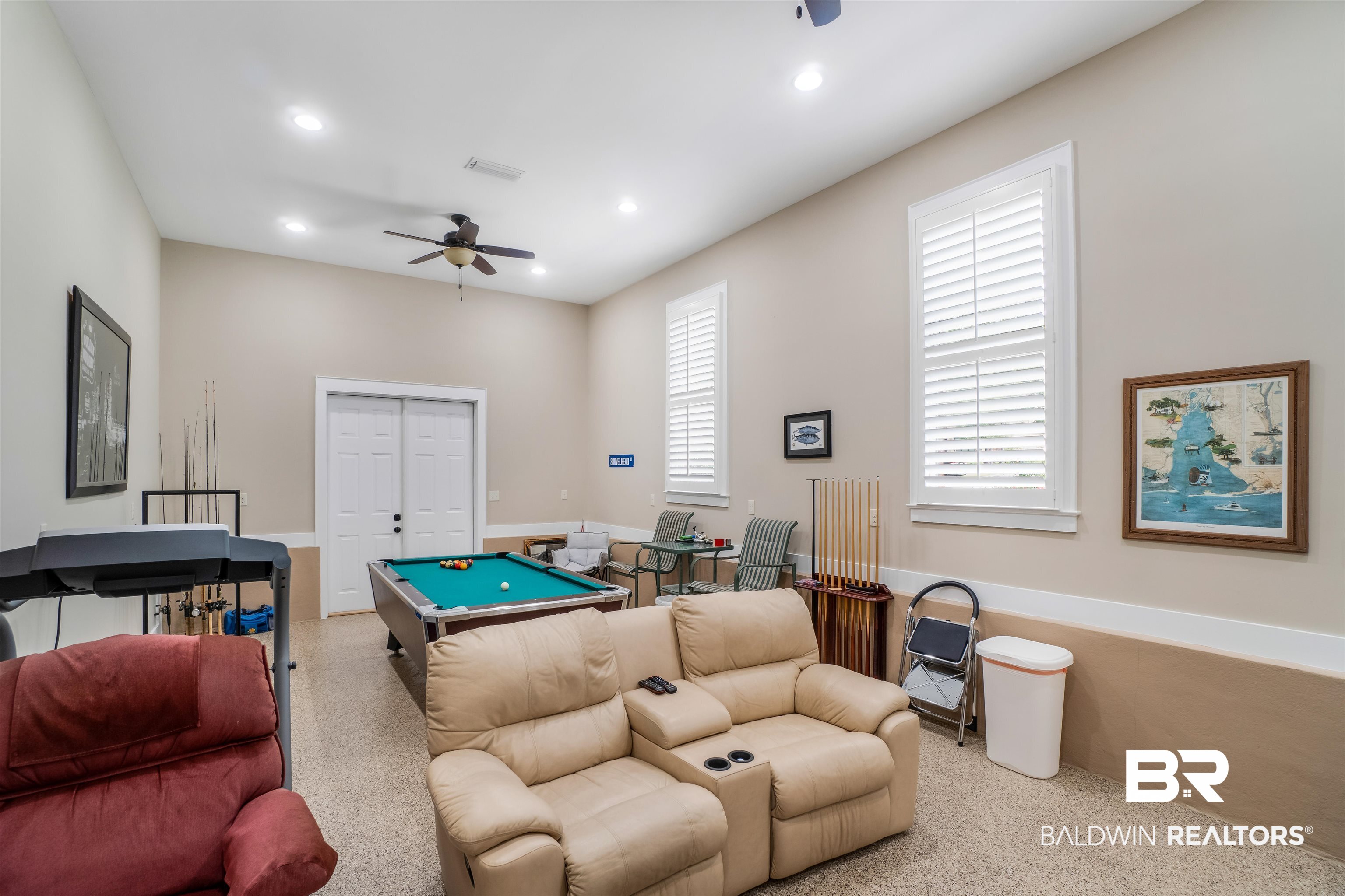 11281 Redfern Road Daphne, AL 36526 - Photo 70 of 80 Rec room featuring billiards, ceiling fan, and carpet floors