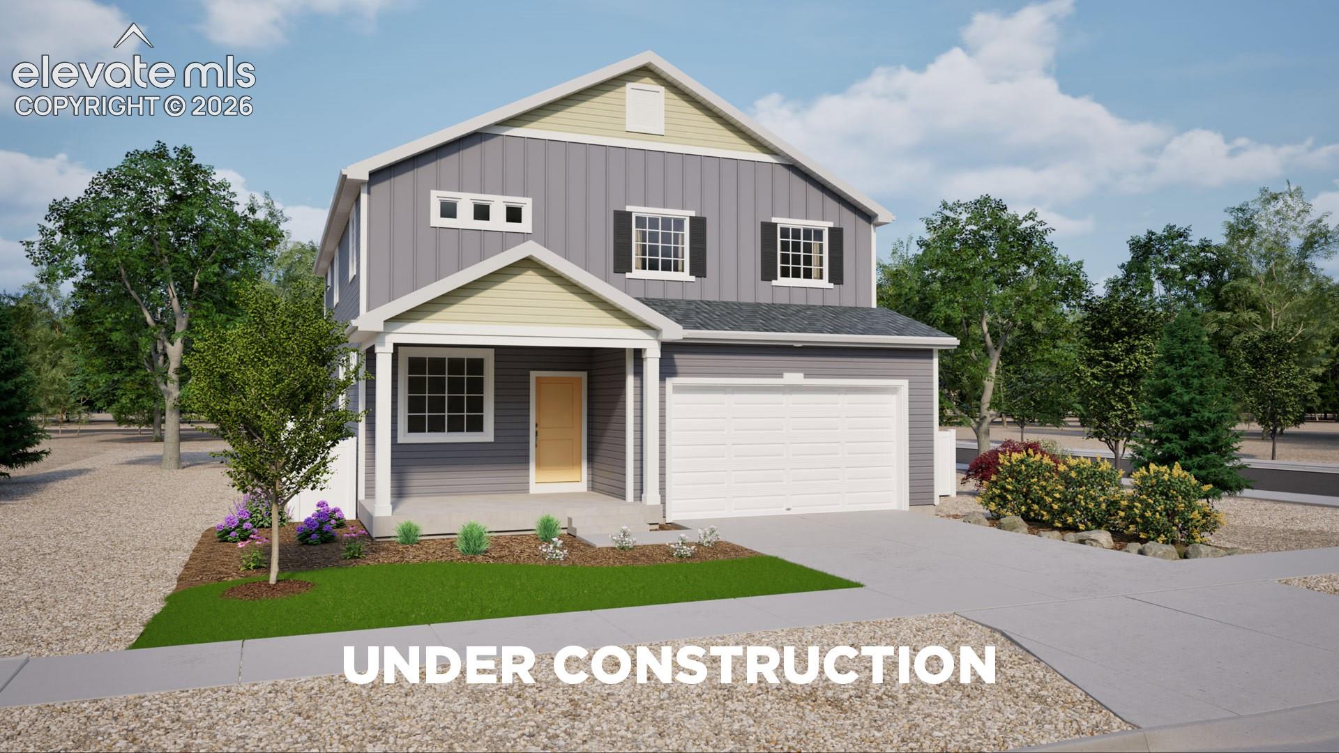 4876 Truscott Road Colorado Springs, CO 80925 - Photo 1 of 28 Two-story residence featuring grey siding, a covered front porch with white columns, and a light-colored front door
