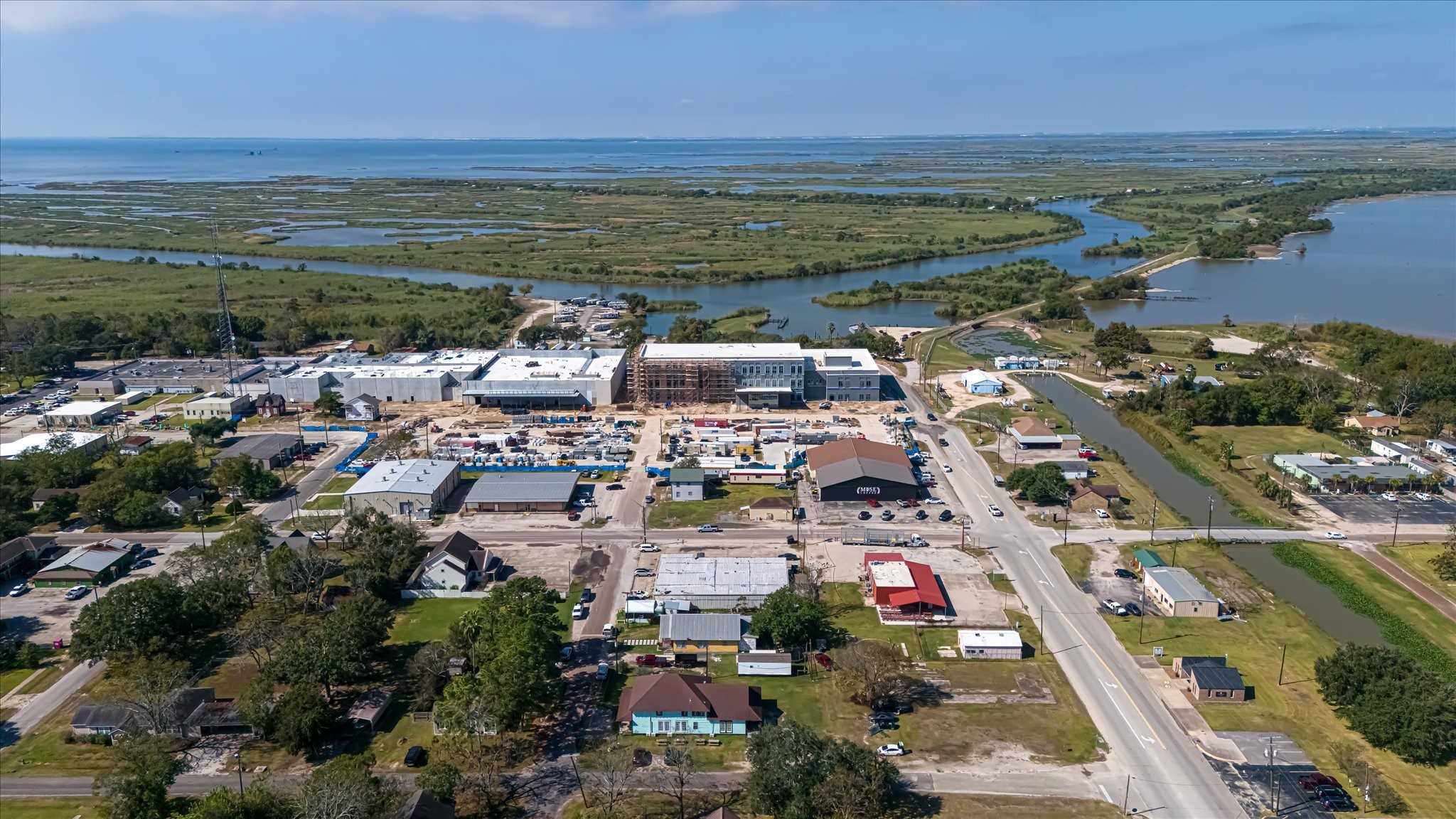 411 Willcox Street Anahuac, TX 77514 - Photo 44 of 50 an aerial view of ocean and residential houses with outdoor space
