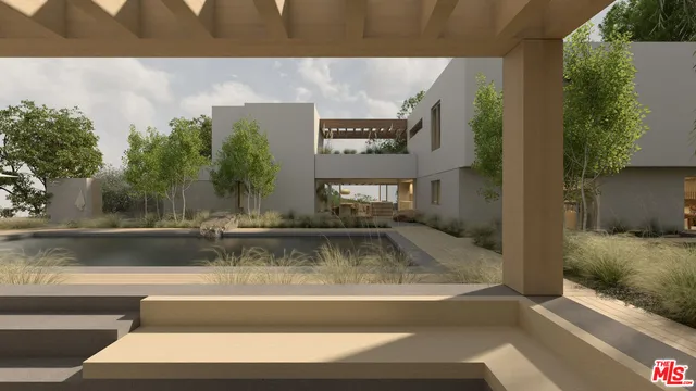 a view of a swimming pool with an outdoor space