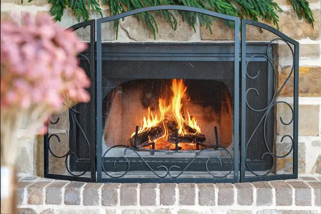 a view of fireplace with a potted plant