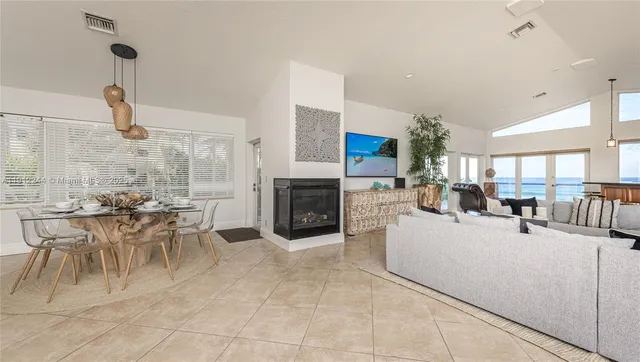 a living room with a fireplace