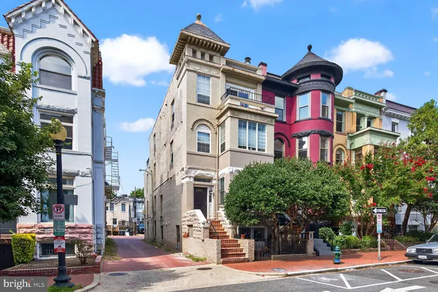 a front view of a multi story building