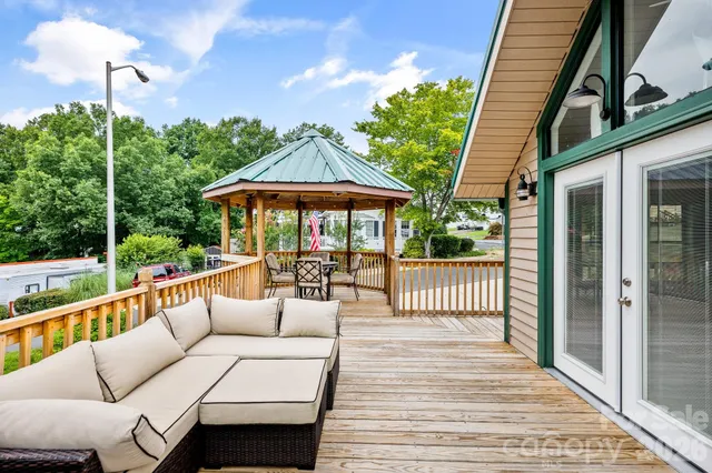 a view of steet with deck