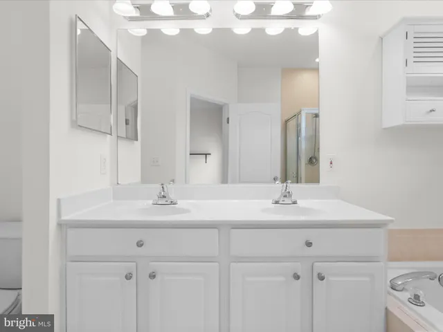 a bathroom with a sink vanity and a mirror