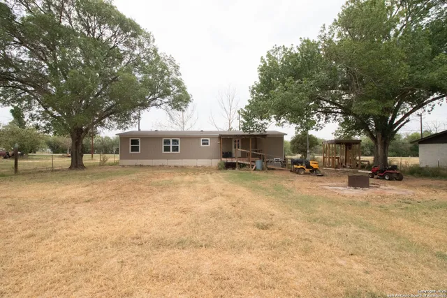 a view of a yard with a large tree