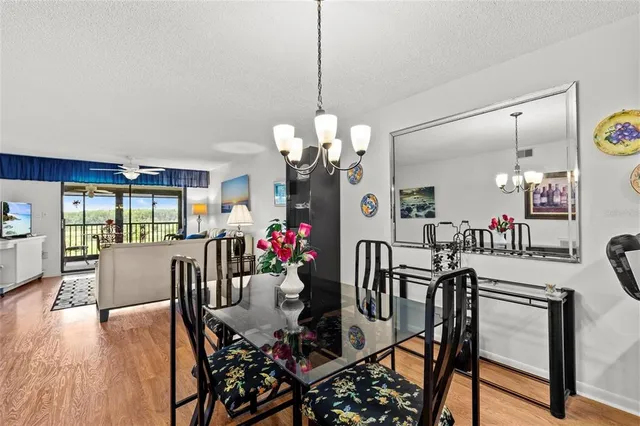 a dining room filled with furniture and wooden floor