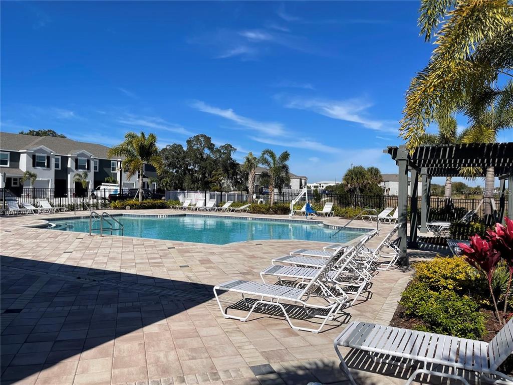 9011 Milestone Drive Sarasota, FL 34238 - Photo 29 of 32 a view of a swimming pool with outdoor seating and plants