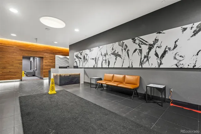 a hallway with a furniture