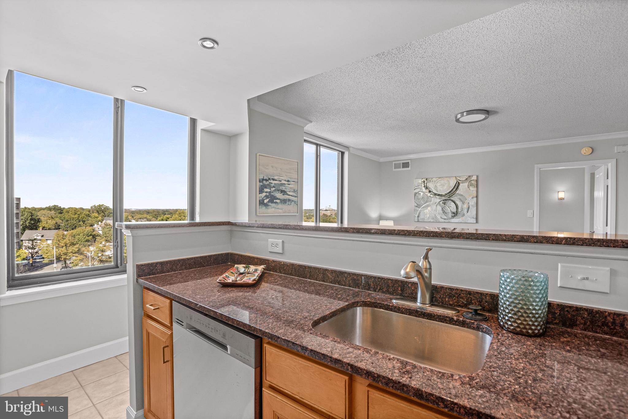 1220 North Fillmore Street, Unit 602 Arlington, VA 22201 - Photo 10 of 43 a bathroom with a granite countertop sink and a large mirror