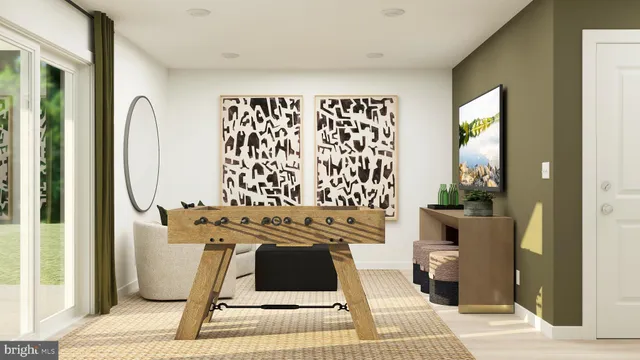 a view of a living room and bathroom