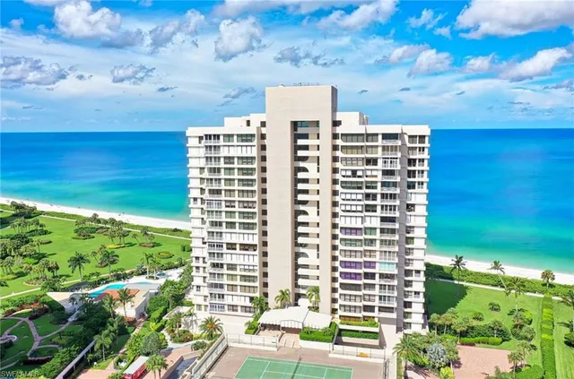 a front view of a building with an outdoor space