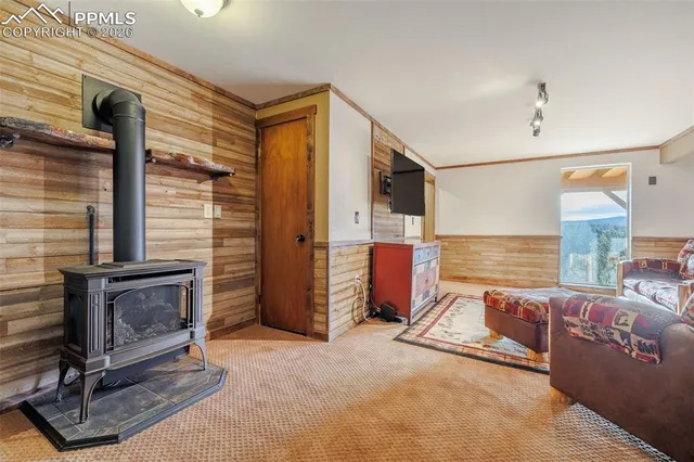 a view of livingroom with furniture and a fireplace