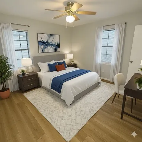 a bedroom with a bed furniture and a window