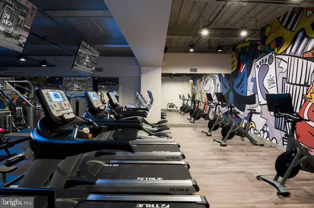 a room with gym equipment