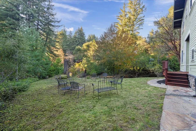 a view of a bench in the garden