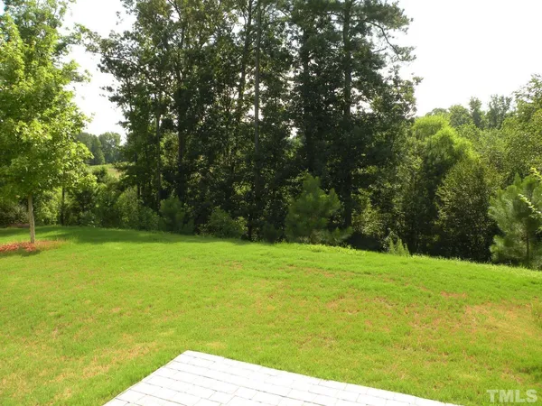 a view of a grassy field with trees