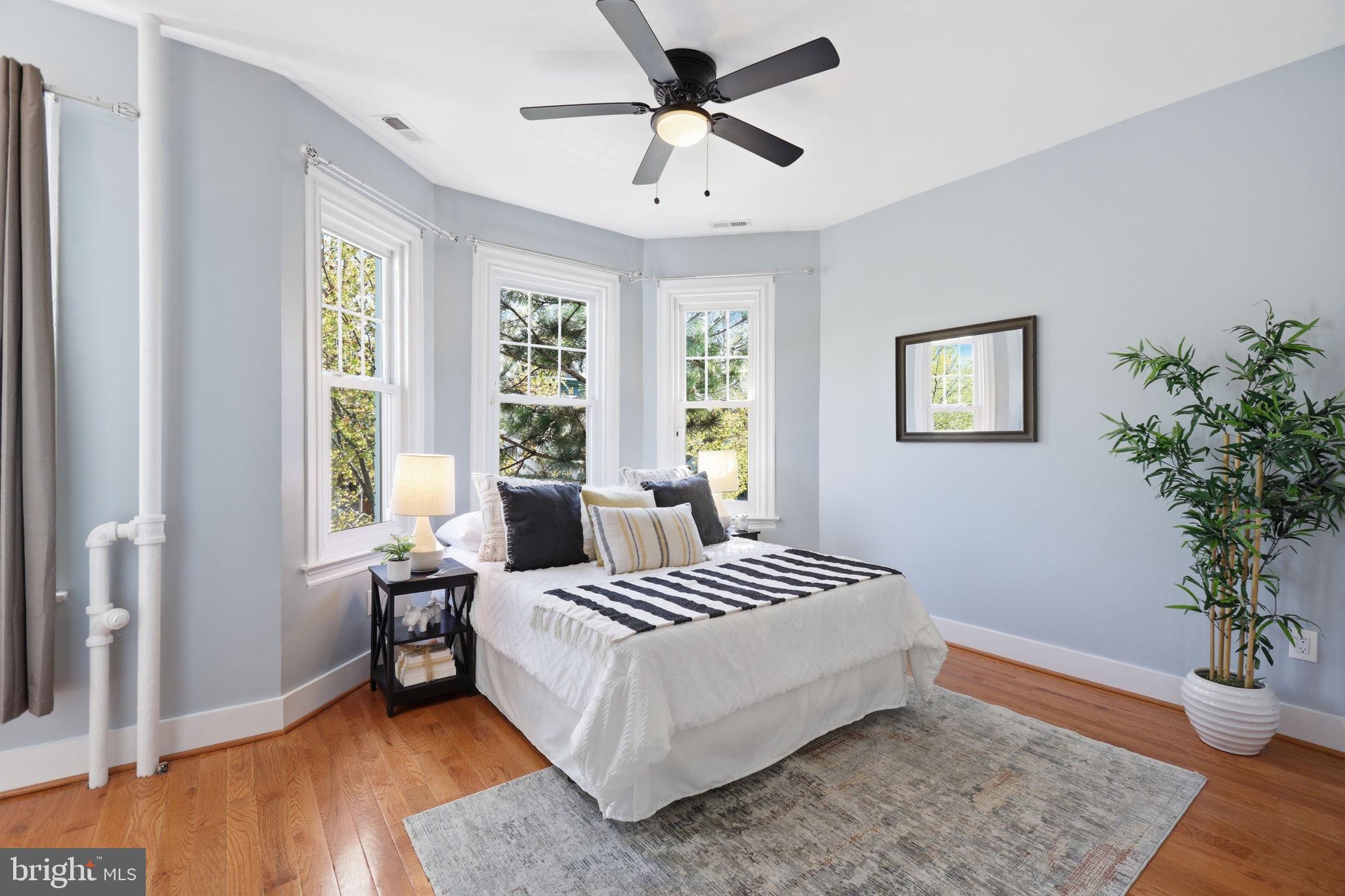 1020 10th Street Northeast Washington, DC 20002 - Photo 21 of 36 a spacious bedroom with a bed and a potted plant