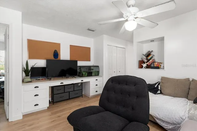 an aerial view of a swimming pool and outdoor space