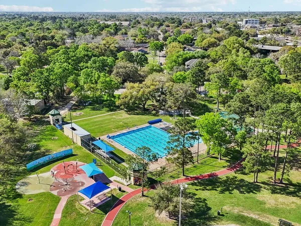 an aerial view of a yard with plants