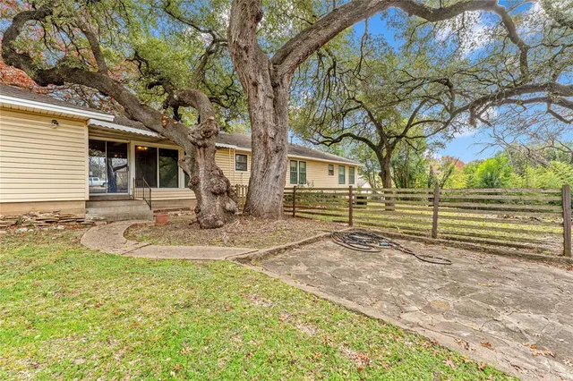 a view of a trees in front of a house with a large tree