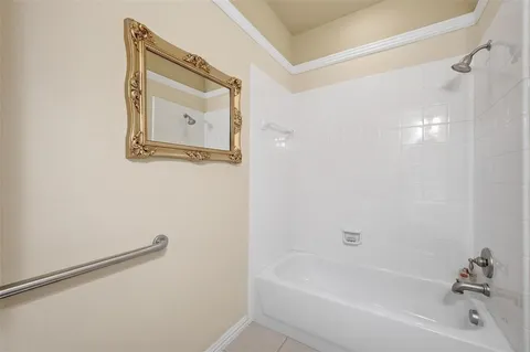 a bathroom with a bathtub