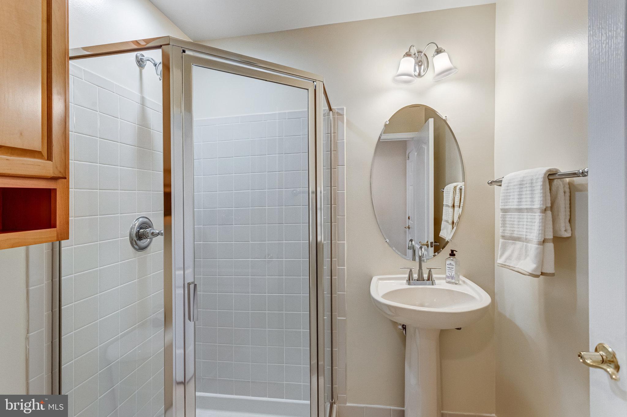 25804 Commons Square Chantilly, VA 20152 - Photo 34 of 48 a bathroom with a sink a mirror and shower
