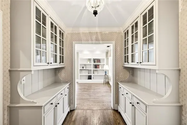 a view of a livingroom with a bookshelf