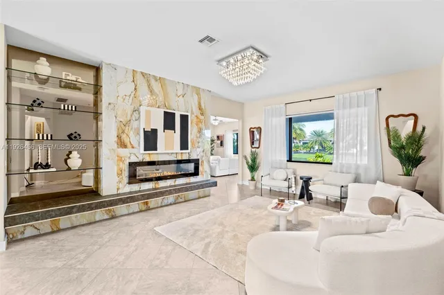 a view of a lake with a building in the background