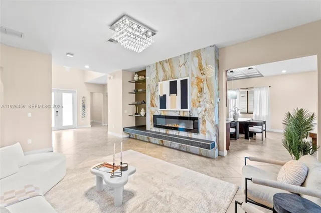 a view of a dining area with furniture window and outside view