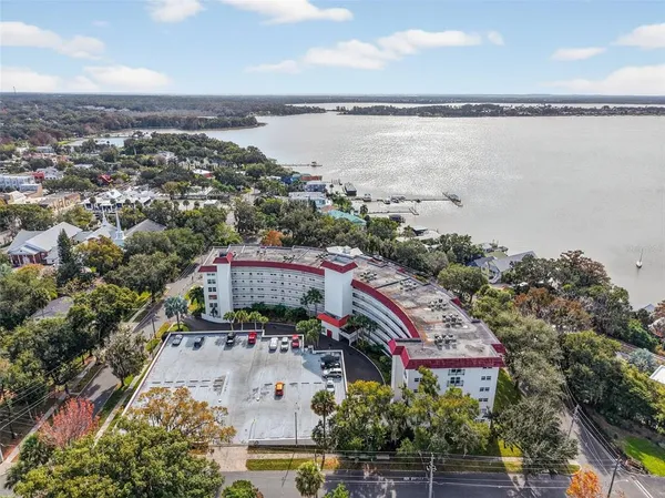 a view of a city with an ocean view