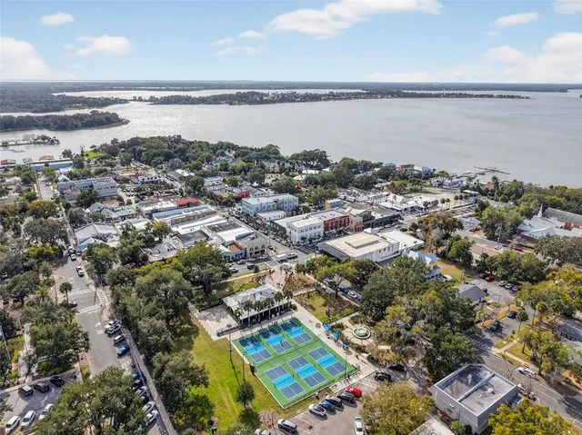 a view of a city and ocean view
