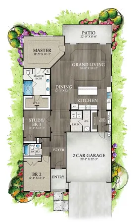 a picture of a book shop with a small yard