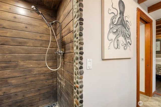 a view of balcony with wooden floor