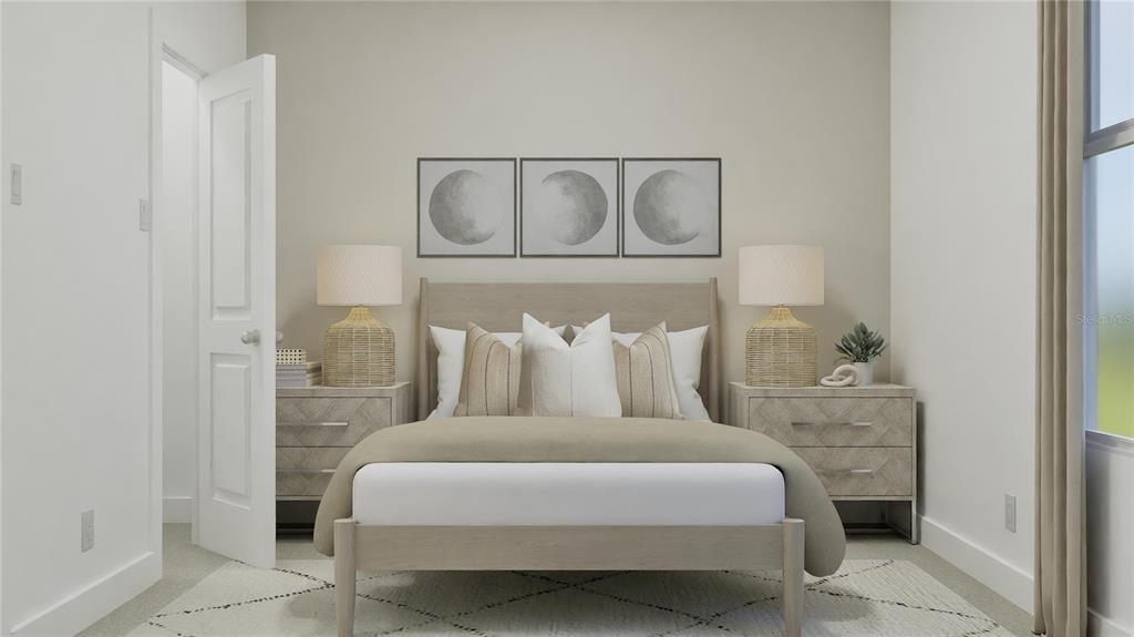 5108 Flaxleaf Street St. Cloud, FL 34772 - Photo 26 of 31 a bedroom with a bed a mirror and a potted plant