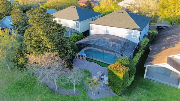 an aerial view of a house