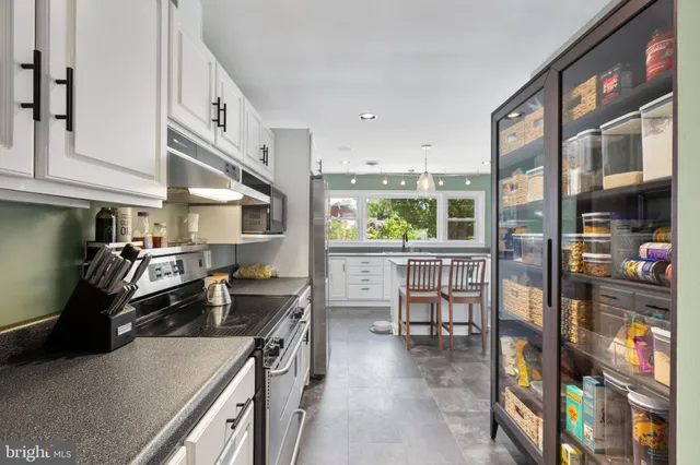 a kitchen with lots of counter top space