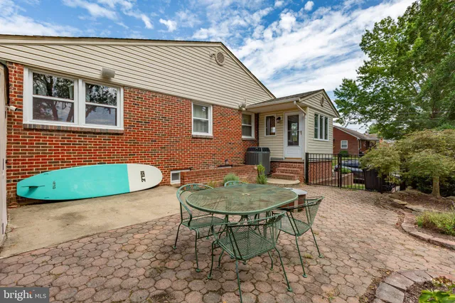 a backyard of a house with outdoor seating