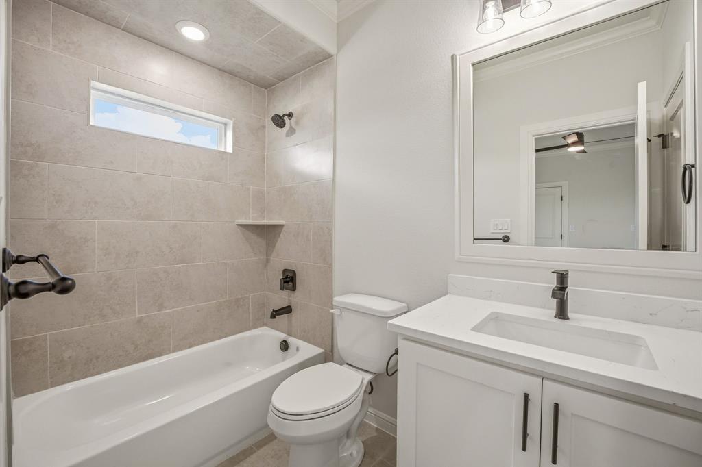 3155 Infinity Drive Weatherford, TX 76087 - Photo 33 of 39 Full bathroom featuring vanity, shower / tub combination, and recessed lighting