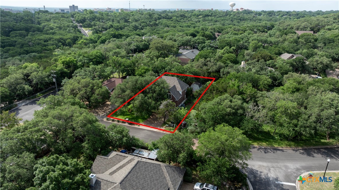 103 Sierra Ridge Drive San Marcos, TX 78666 - Photo 42 of 43 an aerial view of a house with a lush green forest