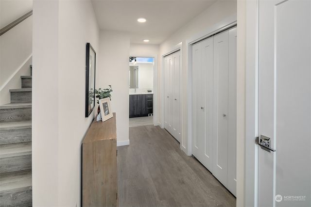 a view of hallway with furniture