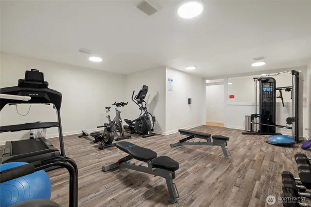 a view of a room with gym equipment