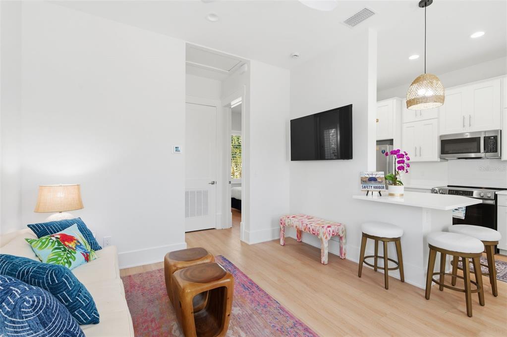 345 Bailey Street, Unit A Safety Harbor, FL 34695 - Photo 3 of 21 a living room with furniture and a flat screen tv