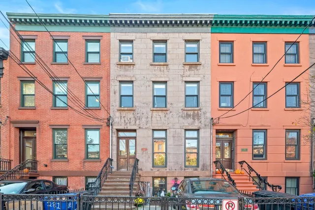 a front view of a multi story building